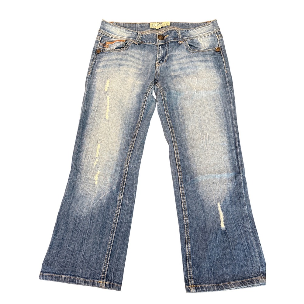 Jolt Distressed Cropped Jeans Womens 13 Medium Wash Low Rise Y2K Denim